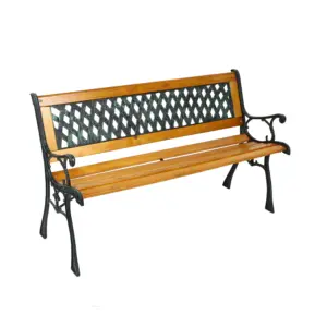 Banca de gradina / parc, din lemn + metal + PVC, cu spatar, natur, 127 x 34 x 73.5 cm